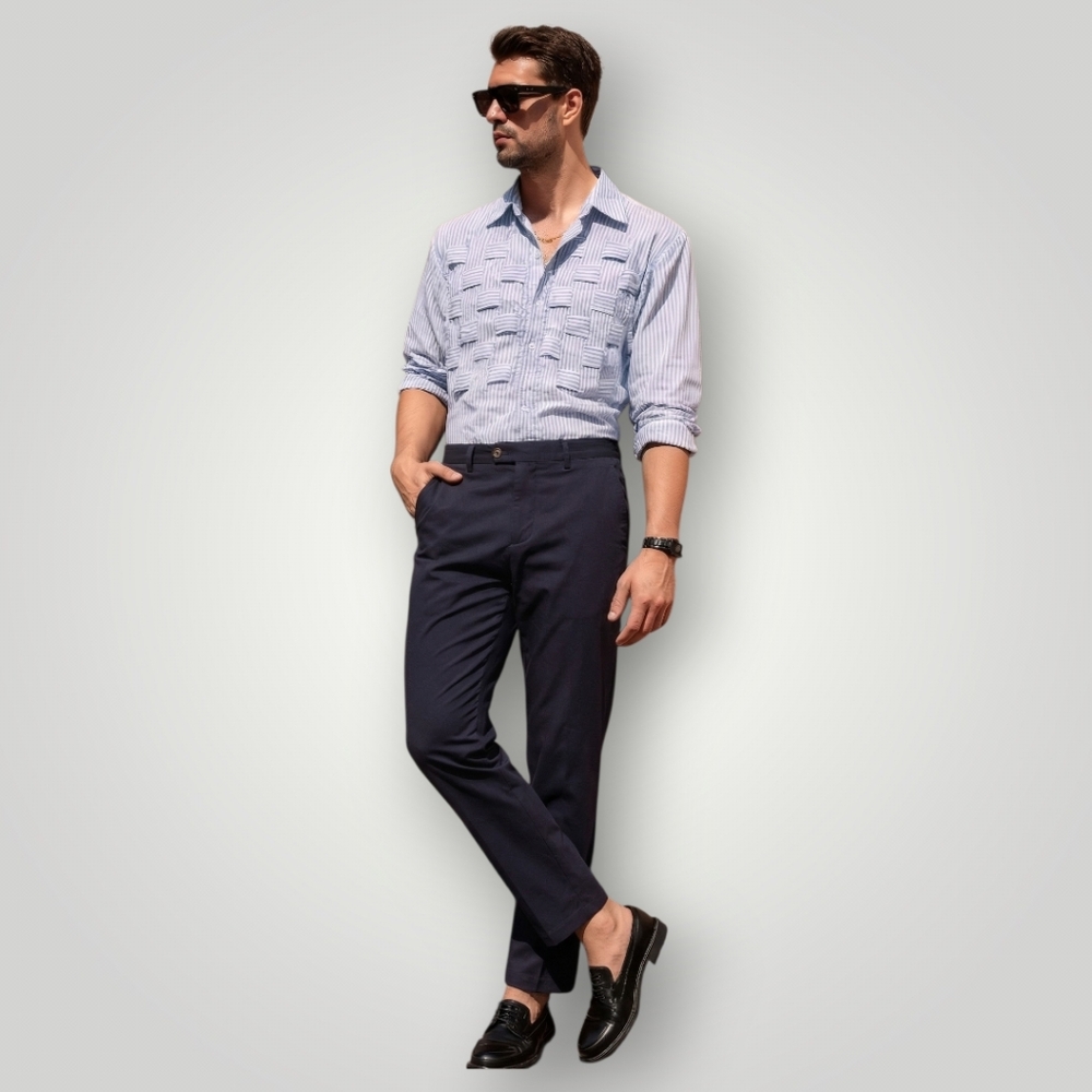 Magaschoni Man Navy Slim Tapered Chino Pants 36 Quiet Luxury Old Money Aesthetic
